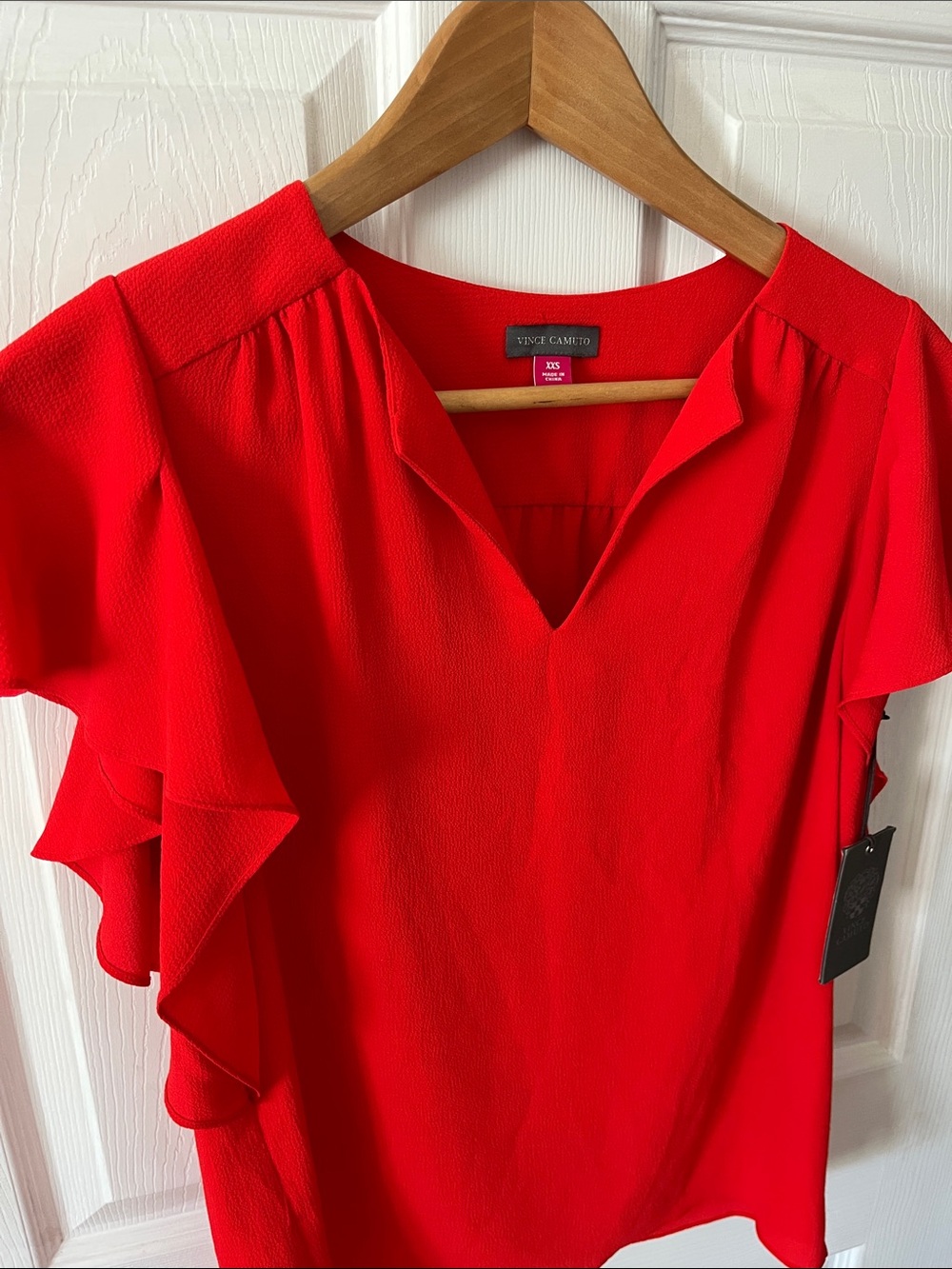 Vince Camuto Bright Red Ruffle Sleeve V-Neck Blouse